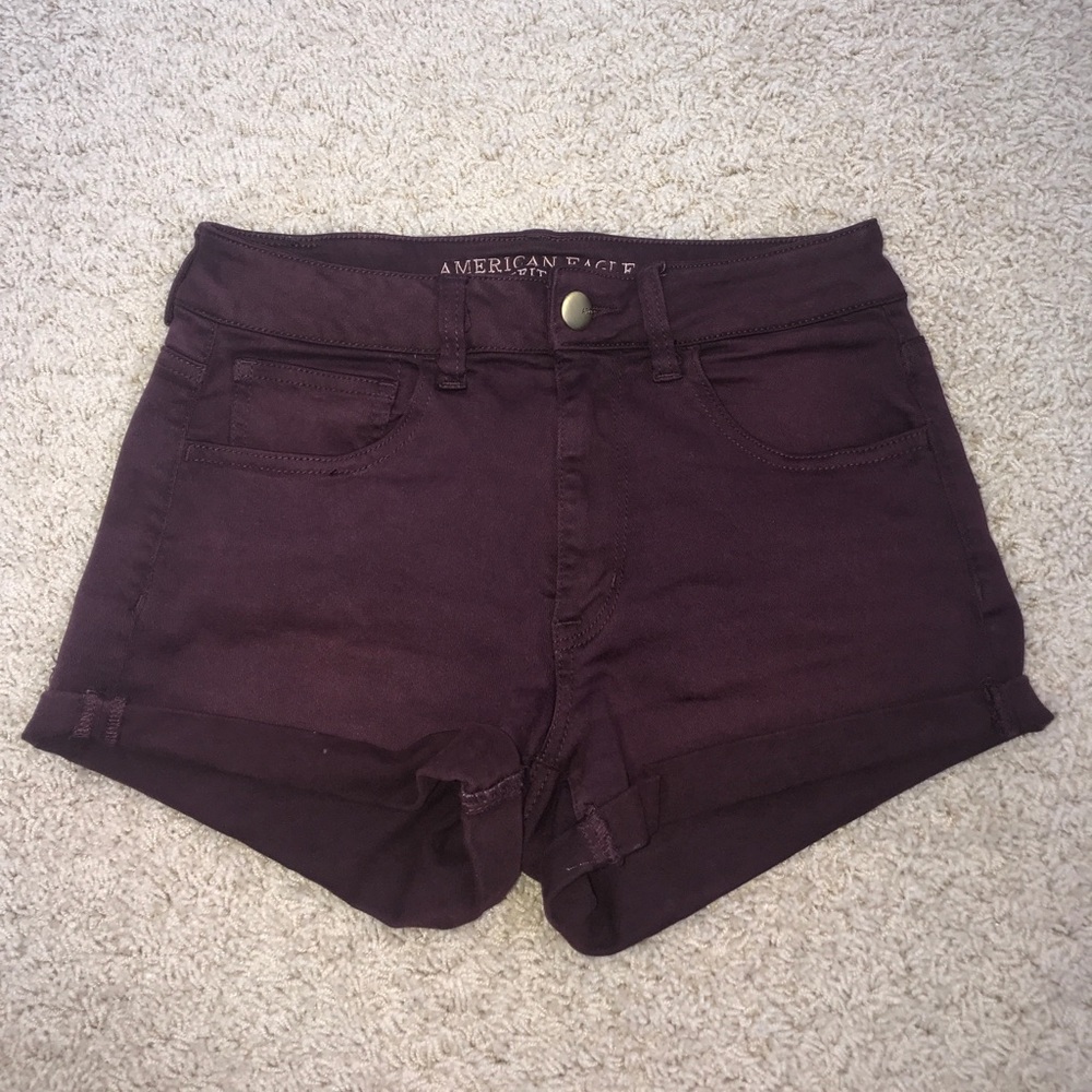 Burgundy super stretch shorts.